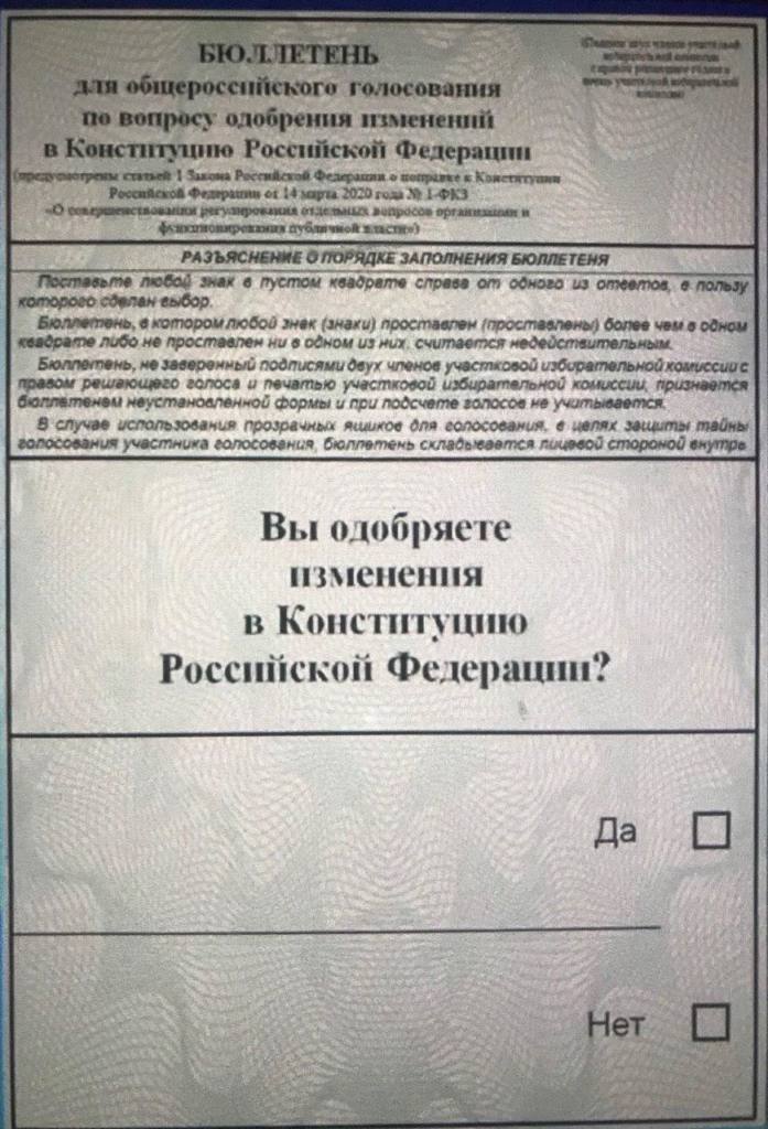 В сети показали бюллетень для голосования по поправкам в Констиутцию