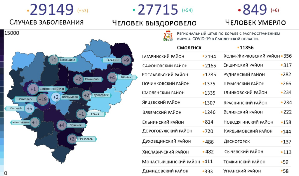 Новые случаи коронавируса выявили на 13 территориях Смоленской области 24 апреля