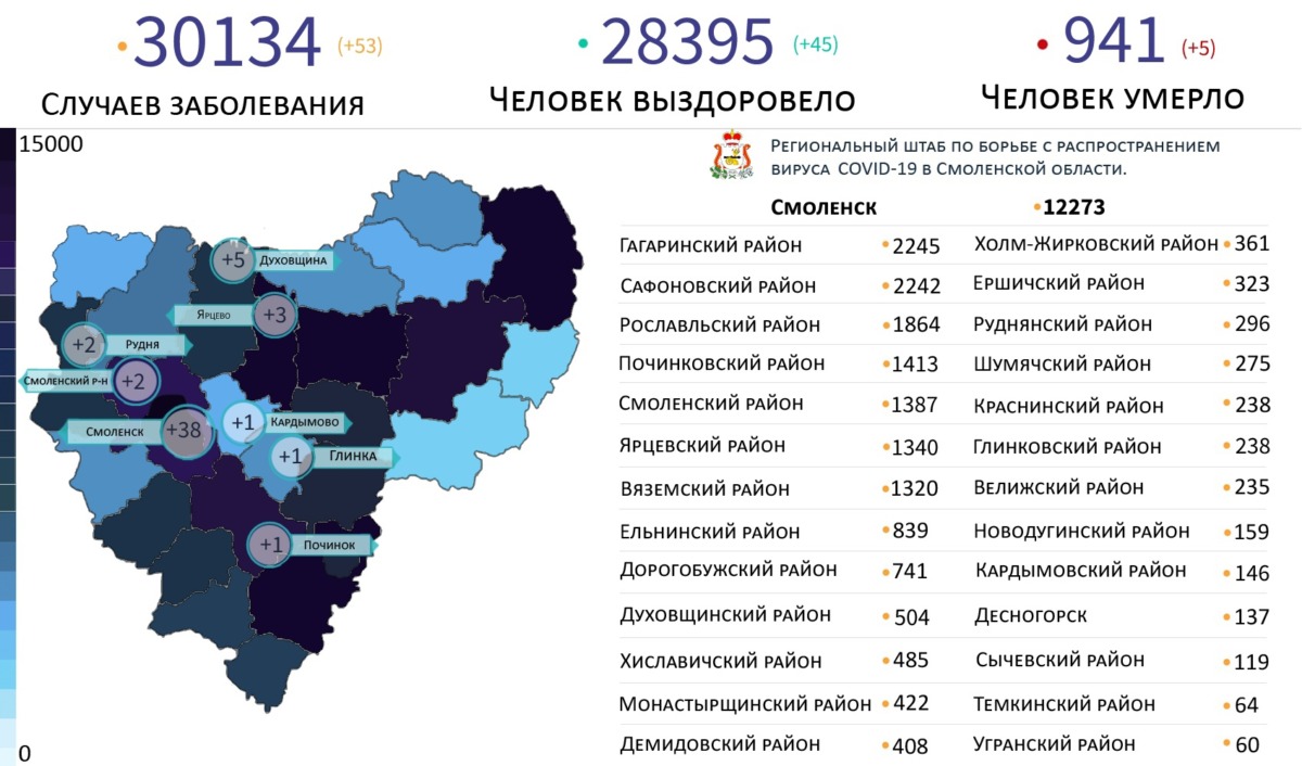 Новые случаи коронавируса выявили в 8 районах Смоленской области на 15 мая