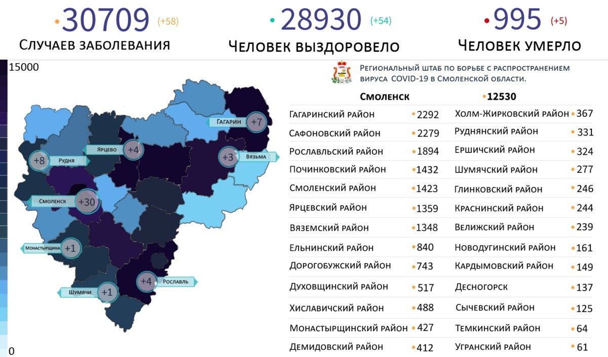 Новые случаи коронавируса выявили в 8 районах Смоленской области на 25 мая