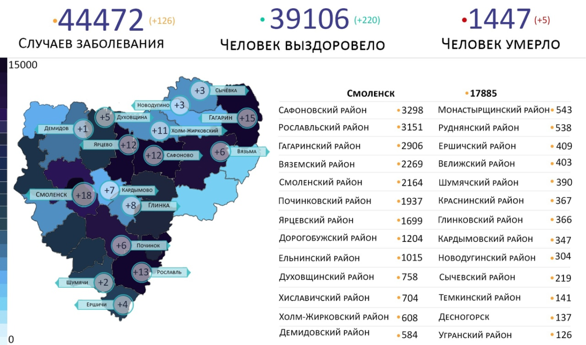 Новые случаи коронавируса выявили на 16 территориях Смоленской области 23 августа