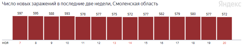 В Смоленской области за сутки выявили 572 случая заражения COVID-19 на 20 ноября