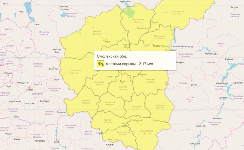 В Смоленской области объявили желтый уровень погодной опасности