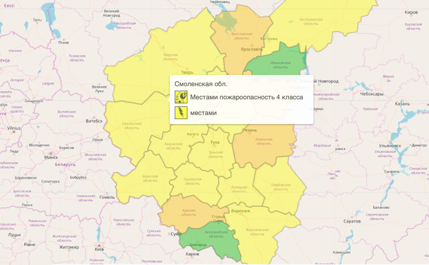 В Смоленской области объявлен повышенный уровень погодной опасности