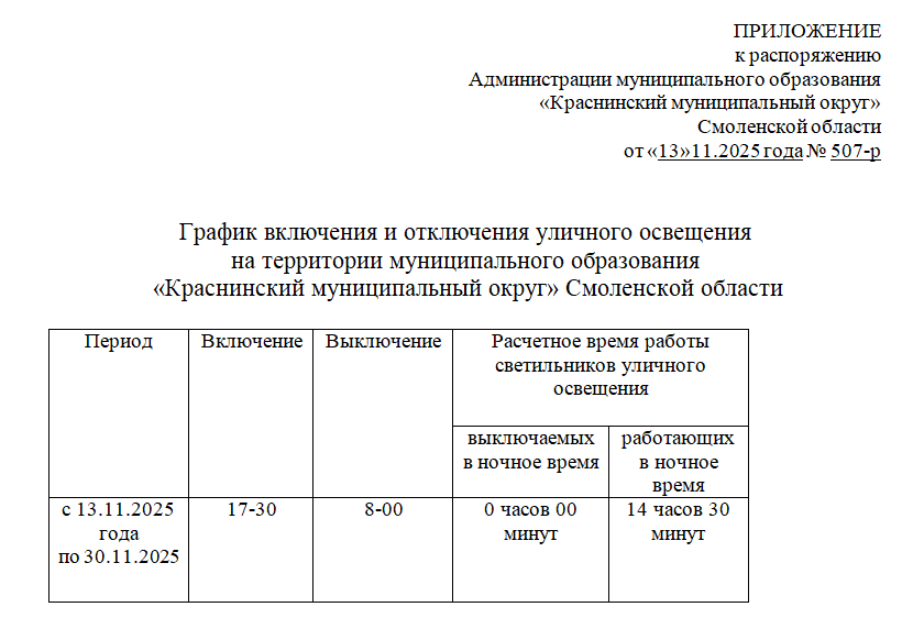 Администрация Краснинского округа отменила ночные отключения освещения